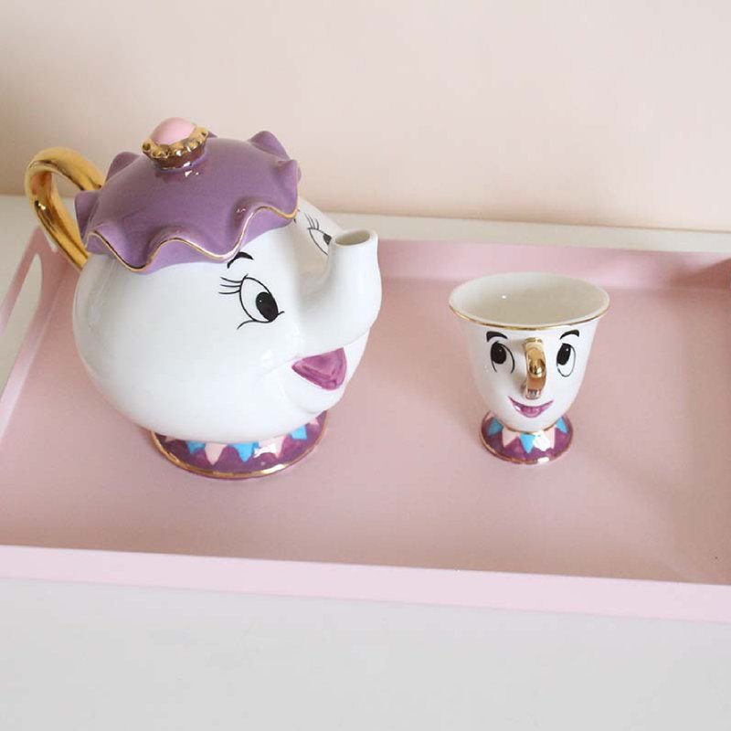 下午茶組合 美女與野獸茶壺杯 描金陶瓷茶具組 夢幻質感甜點杯盤 - 杯子 - 玻璃 