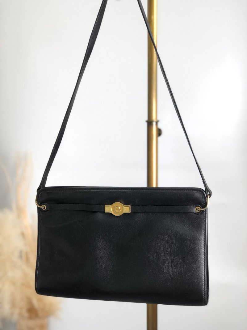 【 日本直送　名牌中古包 】Christian Dior クリスチャン ディオール ショルダーバッグ ブラック ロゴ レザー vintage ic5kst - 側背包/斜孭袋 - 真皮 黑色