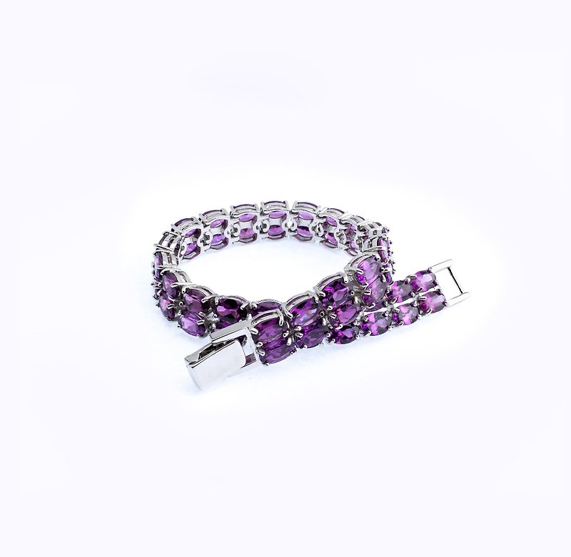 AND purple Stone purple oval 4*6mm bracelet classic series Legion natural Gemstone - สร้อยข้อมือ - เงิน สีม่วง