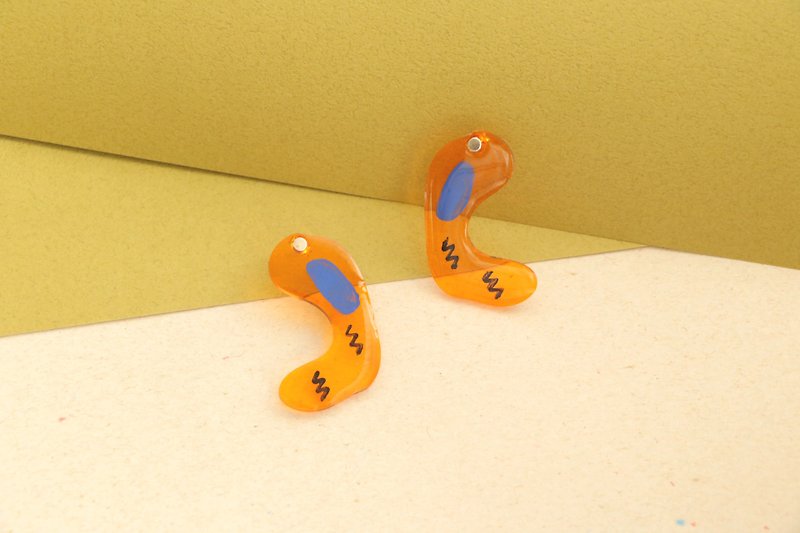 插畫耳環 耳針 耳夾 橘色 - 耳環/耳夾 - 樹脂 橘色