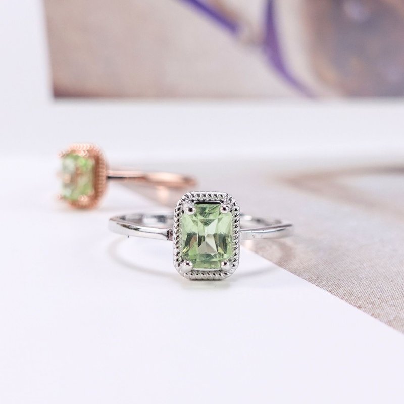 Wealth Stone Natural Stone Rare Mint Green Simple Design Sterling Silver Ring Happiness Stone - แหวนทั่วไป - เงินแท้ สีเขียว