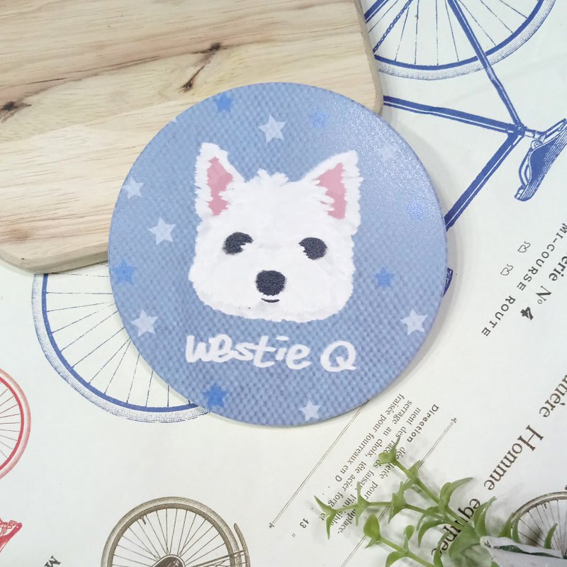 Q版油畫~素描西高地白梗-吸水杯墊~陶瓷杯墊 - 杯墊 - 陶 