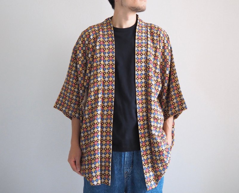 【日本製造】多格子外罩男女通用、復古和服夾克、道德時尚、禮物 - 女大衣/外套 - 絲．絹 