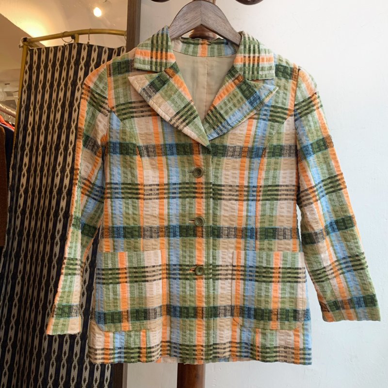 vintage plaid blazer - เสื้อสูท/เสื้อคลุมยาว - ไฟเบอร์อื่นๆ หลากหลายสี