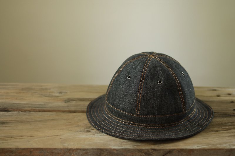 單寧布帽-鋼盔帽/大尺碼/頭圍可客製 - 帽子 - 棉．麻 藍色