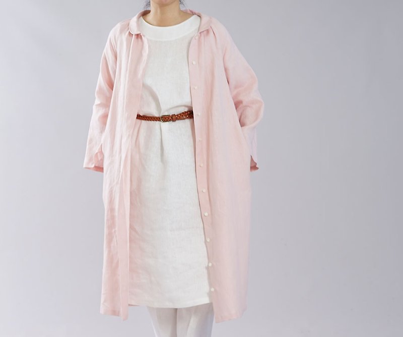 wafu - 純亞麻洋裝 Midweight Linen Shirt Dress / Shell Pink a026e-spk2k a026e-spk2 - One Piece Dresses - Linen 