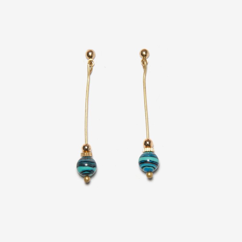 Artificial Blue Malachite stone Beaded Earrings, Post Earrings, Clip On Earrings - ต่างหู - โลหะ สีน้ำเงิน