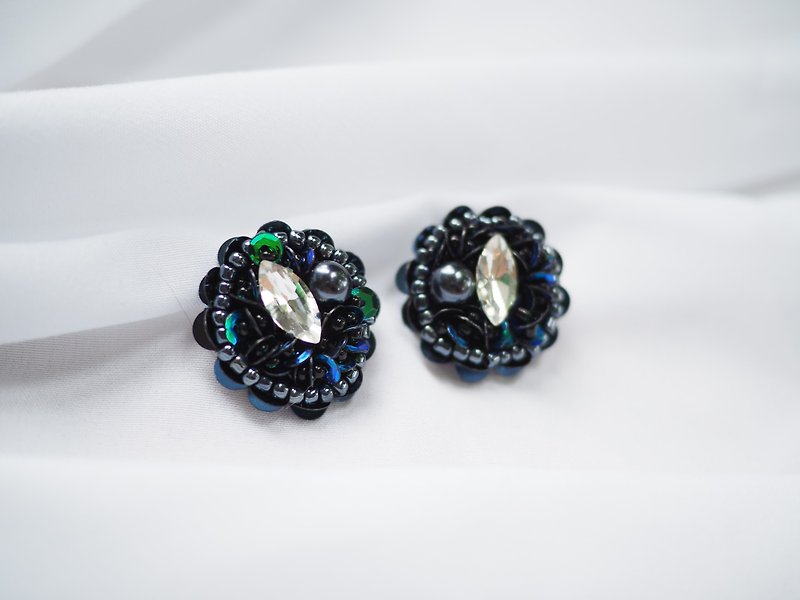 Bead embroidery black circle earrings. | Stud and Clip-on earrings