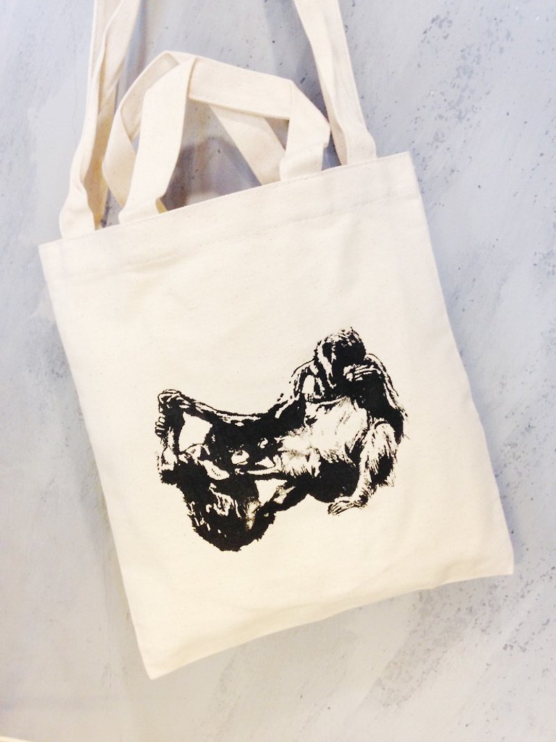 Pongo; Handmade screen printing canvas shoulder bag; handbag - Handbags & Totes - Cotton & Hemp Khaki