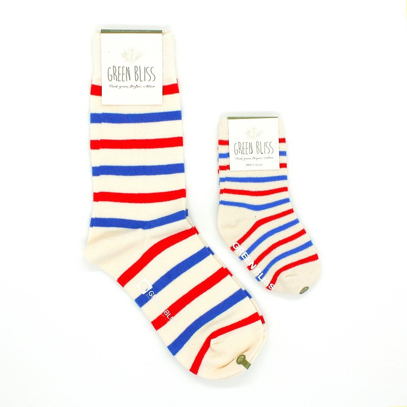 GREEN BLISS Organic Indian Socks - Parenting Promotional Cypress White Red Blue Striped Parent Socks (Neutral) - ผ้ากันเปื้อน - ผ้าฝ้าย/ผ้าลินิน หลากหลายสี