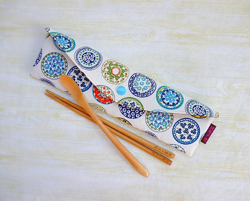 青花瓷紋加長加大版環保餐具包 筷套 吸管袋 - 其他 - 棉．麻 藍色