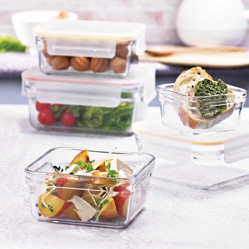 Glasslock microwave oven dual-purpose tempered glass crisper-borderless square 1130ml - Lunch Boxes - Glass Transparent