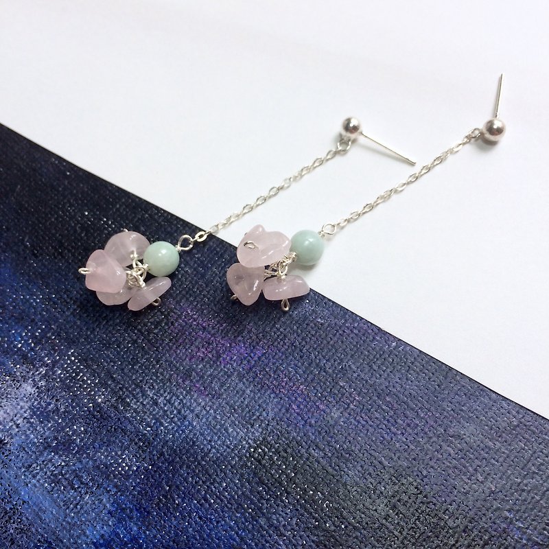 925 Silver Rose Quartz and Jadeite Earrings - ต่างหู - คริสตัล สึชมพู