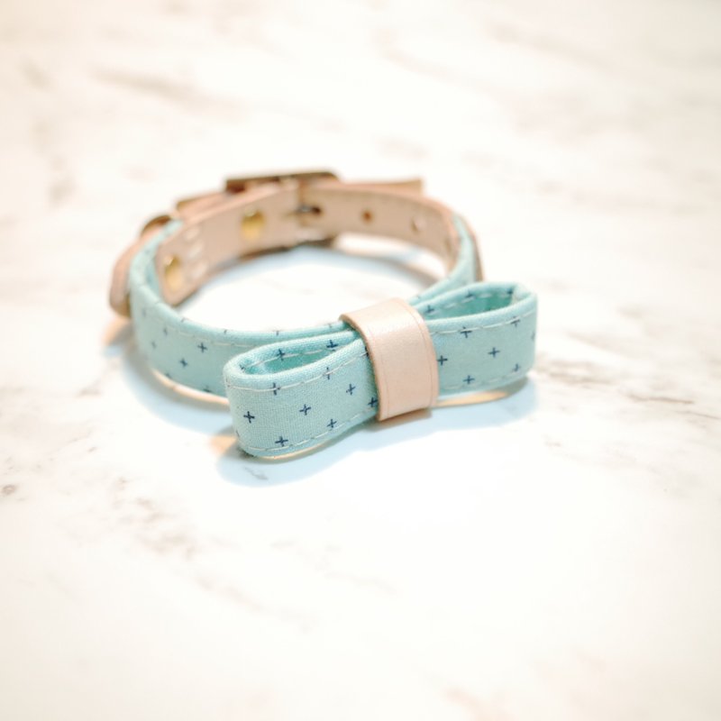 Dog Collar Tiffany has a bonus Tiffany color movable small chirp style S size with bell - ปลอกคอ - ผ้าฝ้าย/ผ้าลินิน 