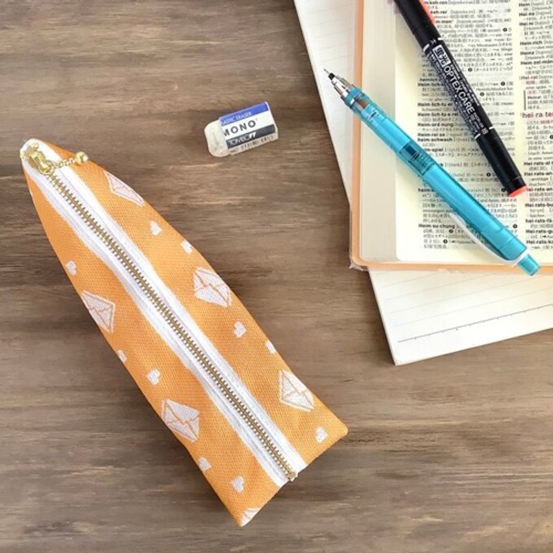 Love letter pattern pen case made from tatami edges - Pencil Cases - Other Materials Orange