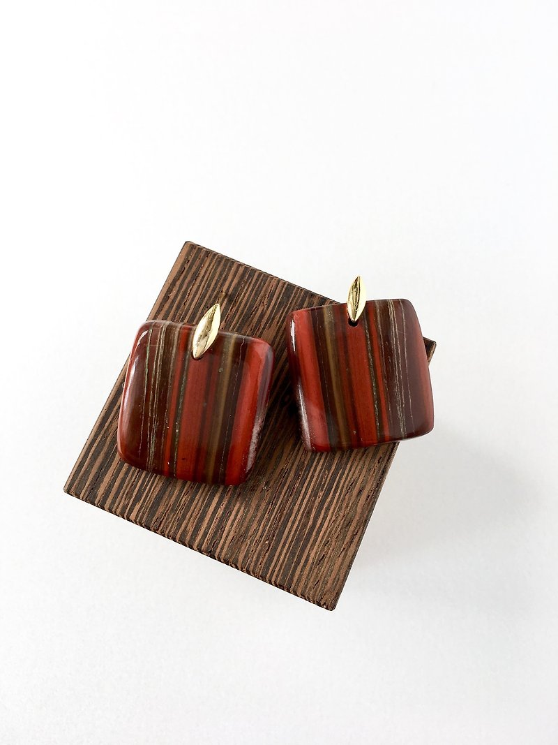 Red Jasper Brass stud-earring - Earrings & Clip-ons - Semi-Precious Stones Red