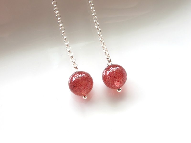 Strawberry sugar strawberry crystal x 925 silverware - Earrings Series - Handmade natural stone series - ต่างหู - เครื่องเพชรพลอย สีแดง