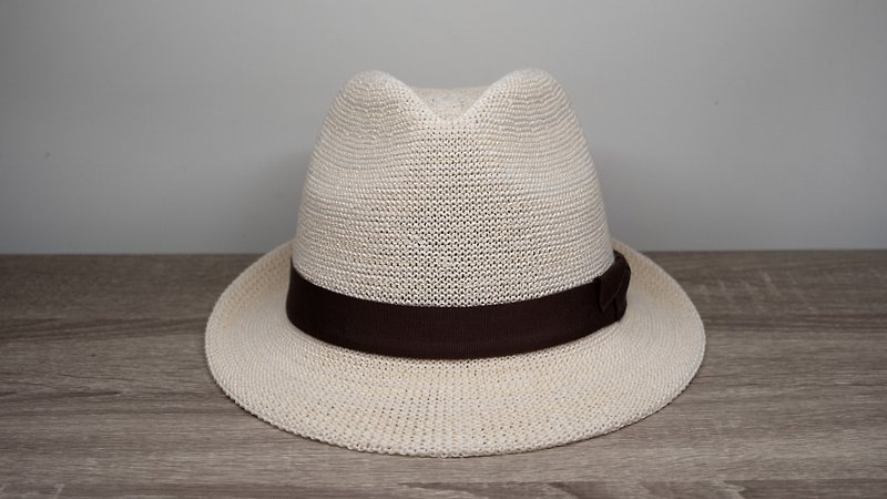 Spring/Summer Korean Jazz Hat-Beige Knitted Hat Paper Thread Woven and Washable Made in Taiwan - Hats & Caps - Paper White