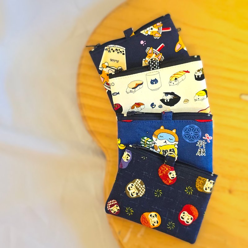 BagelMom 掛繩證件零錢包-日系布花-手作布包 - 零錢包/小錢包 - 棉．麻 多色