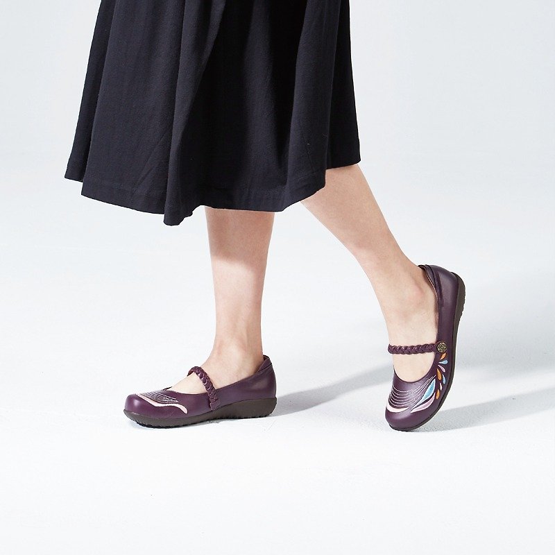 刺繡氣墊平底鞋- 怡蘭自得/蘭花紫 (出清品) - 女皮鞋 - 真皮 紫色