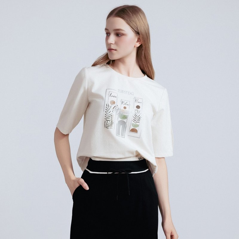 【MEDUSA】植感字母正肩短袖上衣(M-XL) | 女短袖T恤 女休閒上衣 - 女 T 恤 - 聚酯纖維 白色