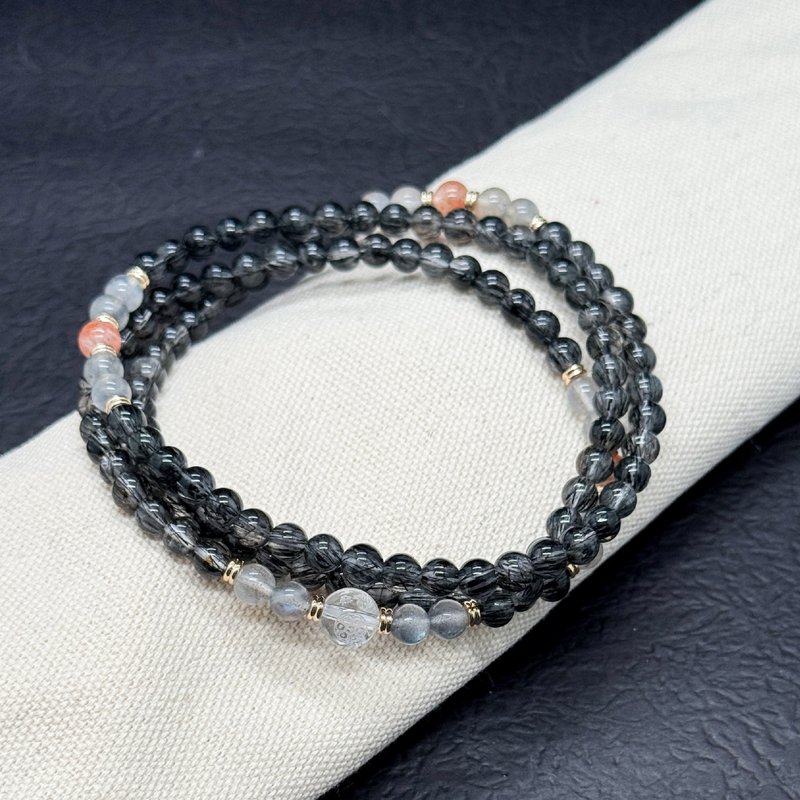 Zen | 108念珠 108 Beads 黑髮晶 灰月亮 太陽石 文殊菩薩咒心 - 手鍊/手環 - 水晶 