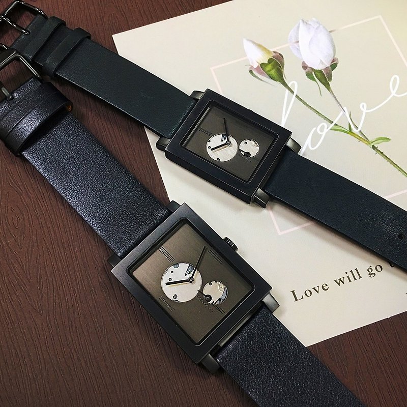 Open Heart watch series 46231/56231/black plate - Men's & Unisex Watches - Genuine Leather Black