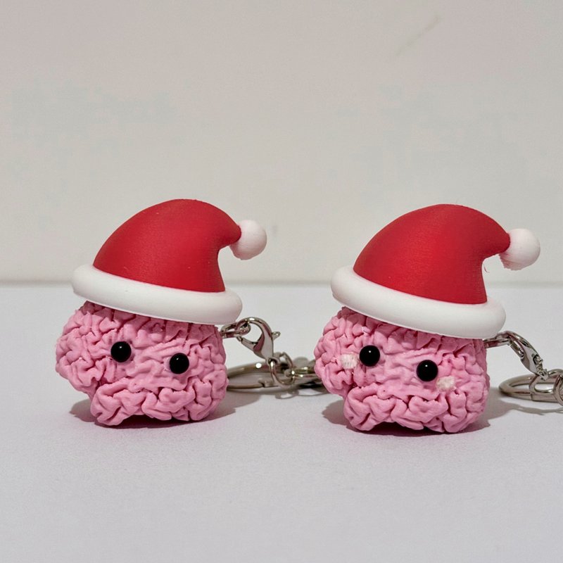 The lilBrain 聖誕腦袋按鍵鎖匙扣  / 療癒 | 減壓 | 3D打印 / - 鎖匙扣/鎖匙包 - 塑膠 粉紅色