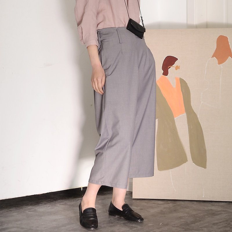 Irregular Cropped Wide Leg Pants | Pants | Polyester | Indie Brand |Sora-130 - Women's Pants - Polyester Gray