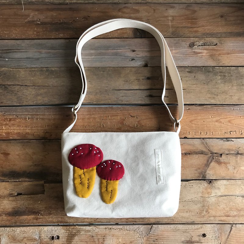 Mustard Yellow Red Mushroom Crossbody Bag / Beige - Messenger Bags & Sling Bags - Cotton & Hemp Red