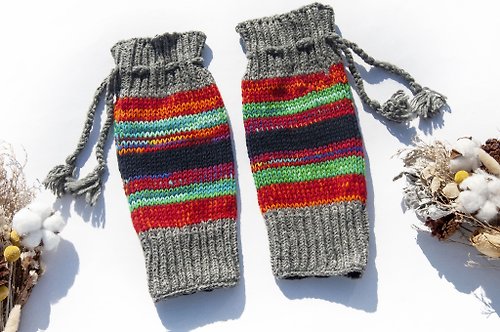 omhandmade 手織純羊毛針織襪套/編織羊毛襪套/內刷毛襪套/保暖襪套-夕陽綠地