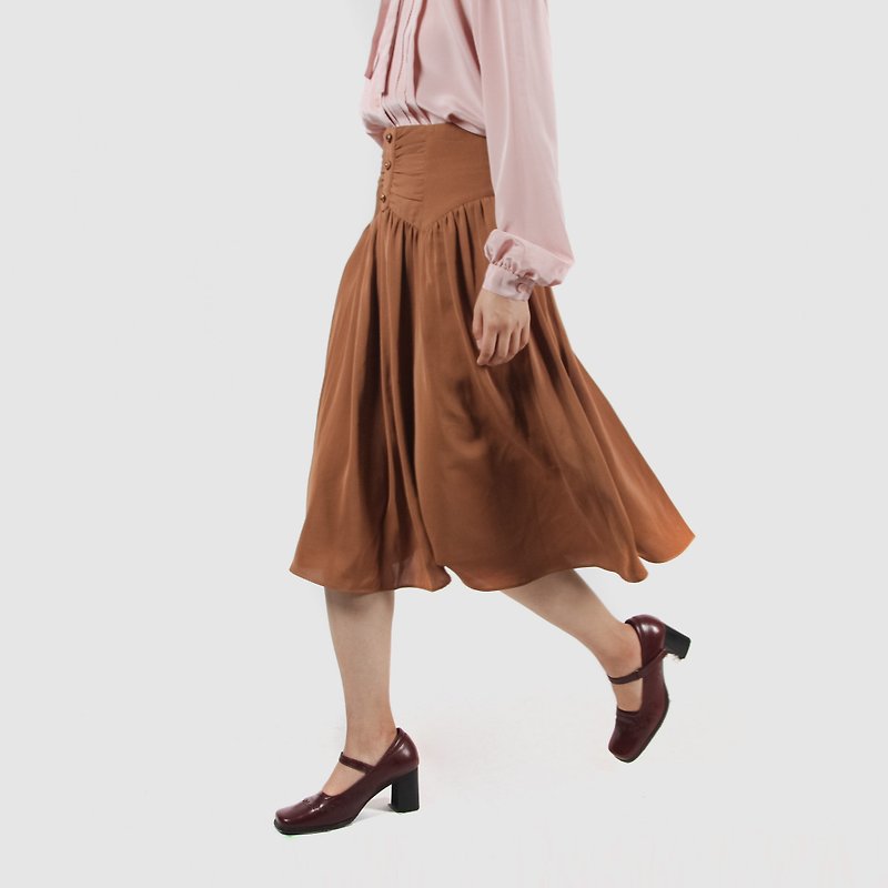 [Egg plant ancient] nostalgic light natural color dress - Skirts - Polyester Brown