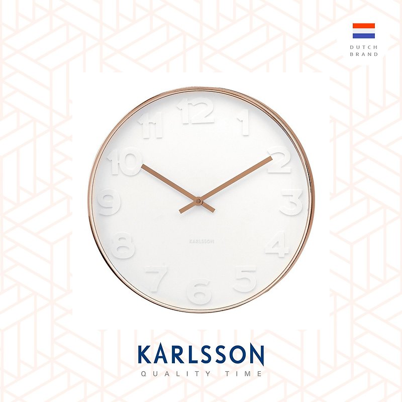Karlsson wall clock Mr.White numbers w.copper case - 時鐘/鬧鐘 - 其他金屬 白色