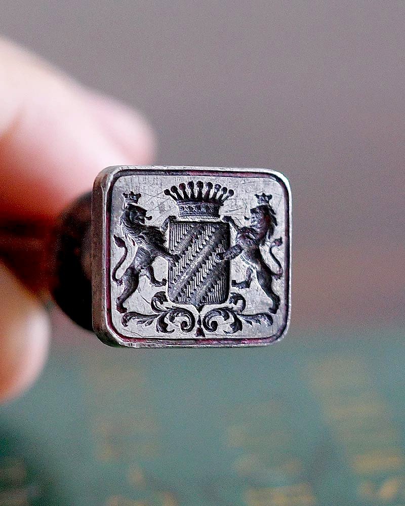 France [Double Lion Crown] Antique Sealing Wax Seal Home Badge Heraldic Fire Lacquer Seal