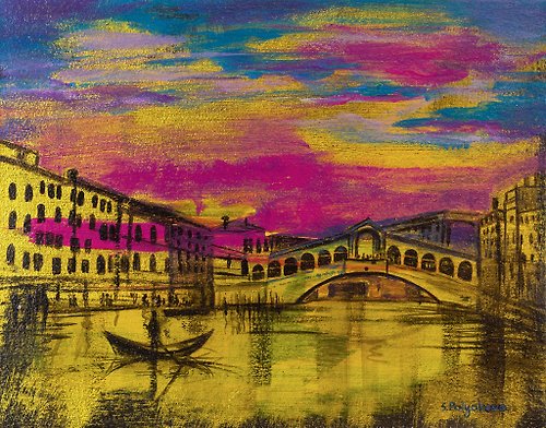 Polyakova Art Venice Painting Sunset Cityscape Acrylic Painting Italy Artwork Original Art