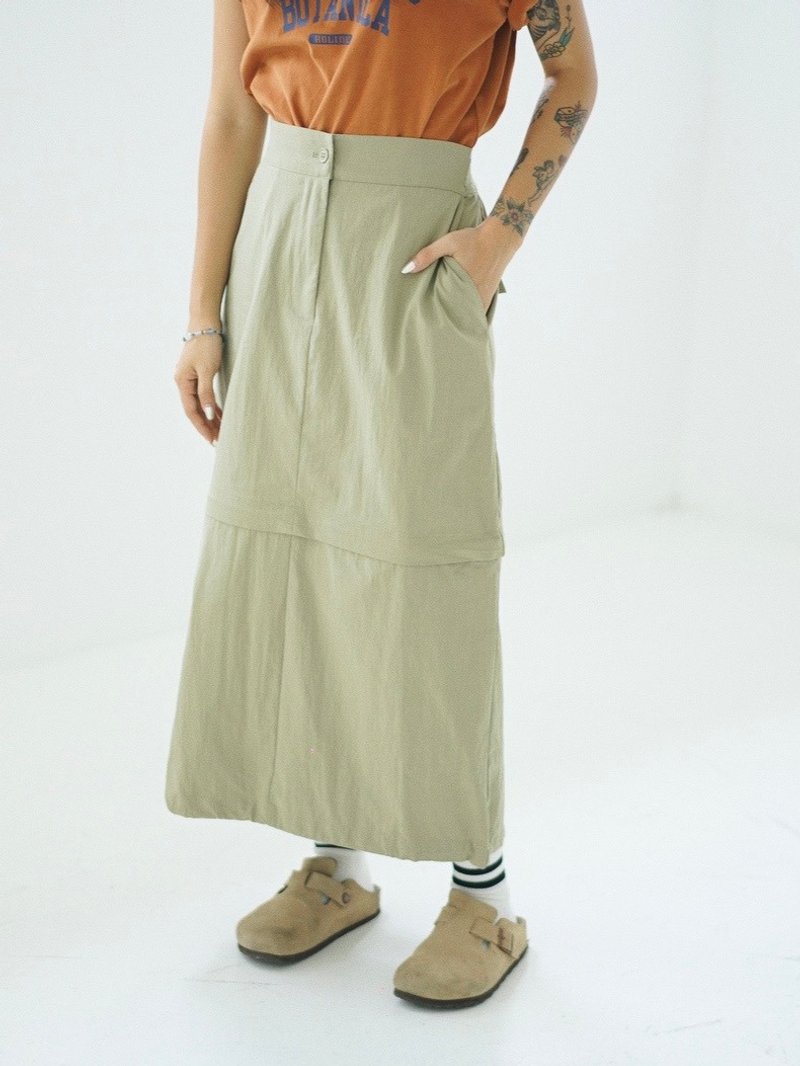 Coolstore | Two ways to wear a light retro solid color skirt with one skirt_ Kha - Skirts - Other Materials Khaki