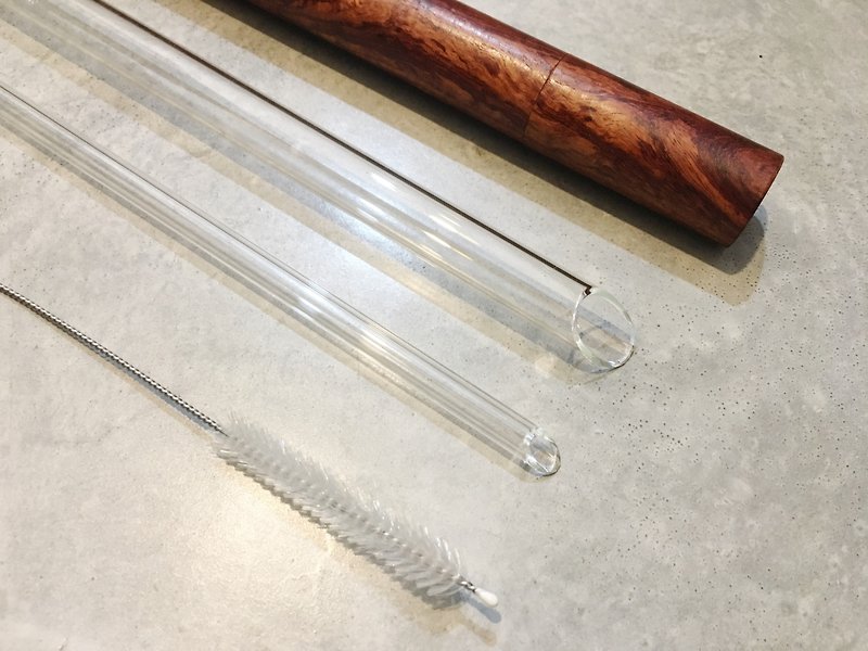 Mahogany Wood straw tube with glass straws and brush - Reusable Straws - Wood Khaki