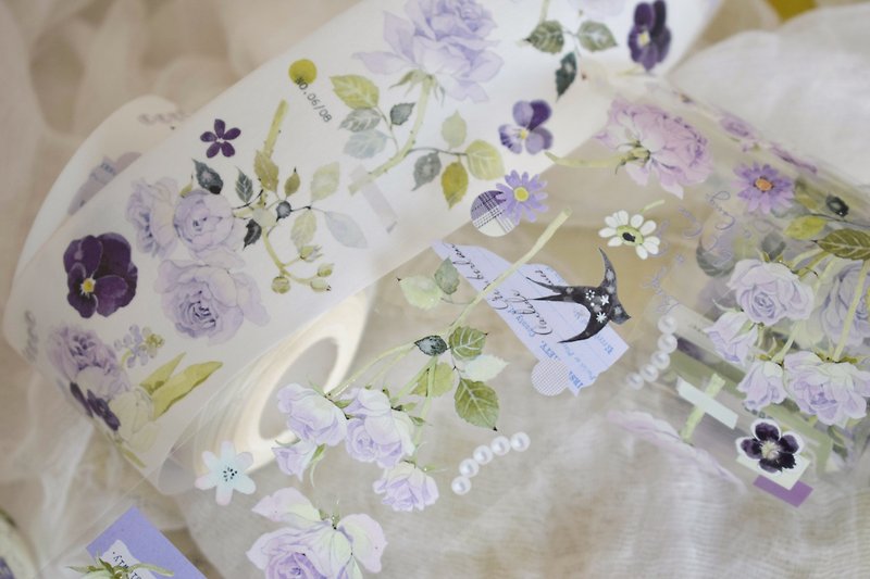 紫色花朵-PET和紙膠帶清新花卉DIY手帳日誌手繪裝飾素材 - 紙膠帶 - 紙 多色