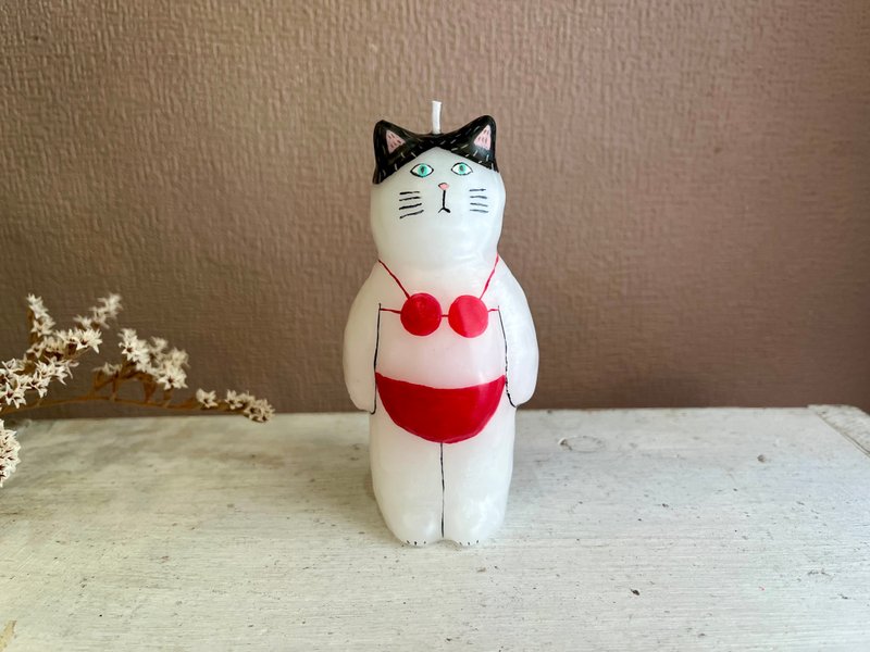 ビキニを着た猫 - 女泳衣/比基尼 - 蠟 紅色