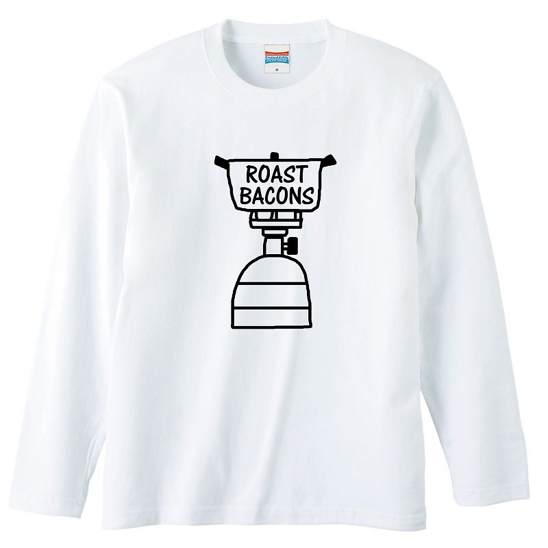 Long Sleeve T-shirt / Roast Bacons Gas Burner - เสื้อยืดผู้ชาย - ผ้าฝ้าย/ผ้าลินิน ขาว