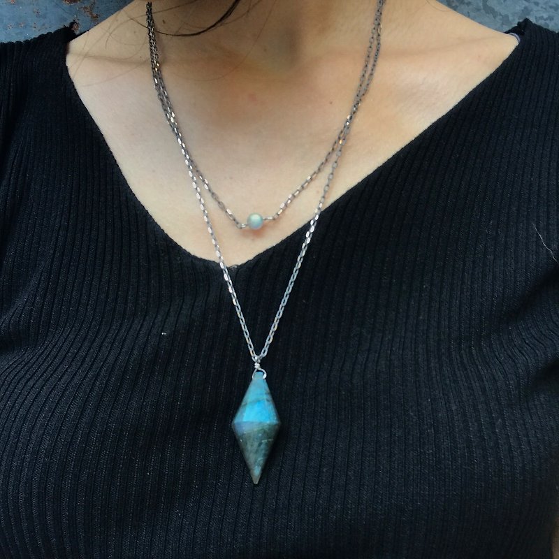 【Lost And Find】Natural Blue color Labradorite necklace - สร้อยคอ - เครื่องเพชรพลอย สีน้ำเงิน