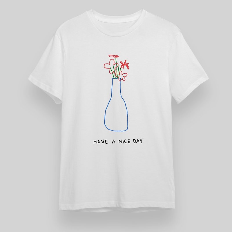 have a nice day  illustration printing short-sleeved unisex cotton t-shirt - 女 T 恤 - 棉．麻 白色
