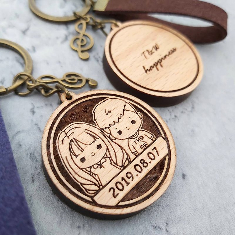 [Customized] QQ Style-Wooden Couple Keychain-Siyan Painting/Customized Text - Keychains - Wood 
