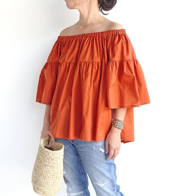 Pinkoi Proxy Purchase - 2way off-shoulder blouse (terracotta) - Women's Tops - Cotton & Hemp 