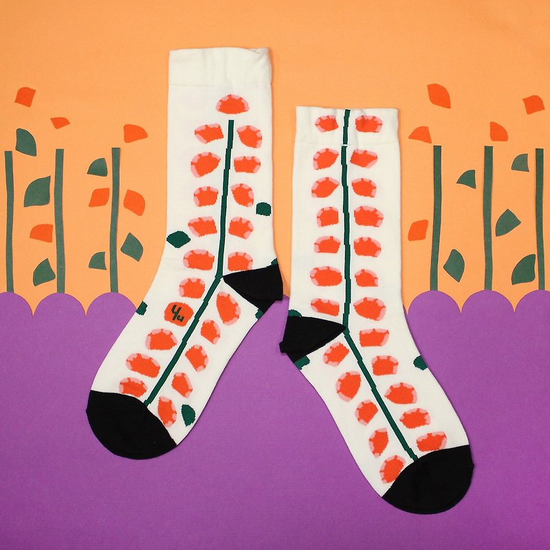 鐵線蕨 棉質中筒襪 - 襪子 -  米白 - 襪子 - 棉．麻 白色
