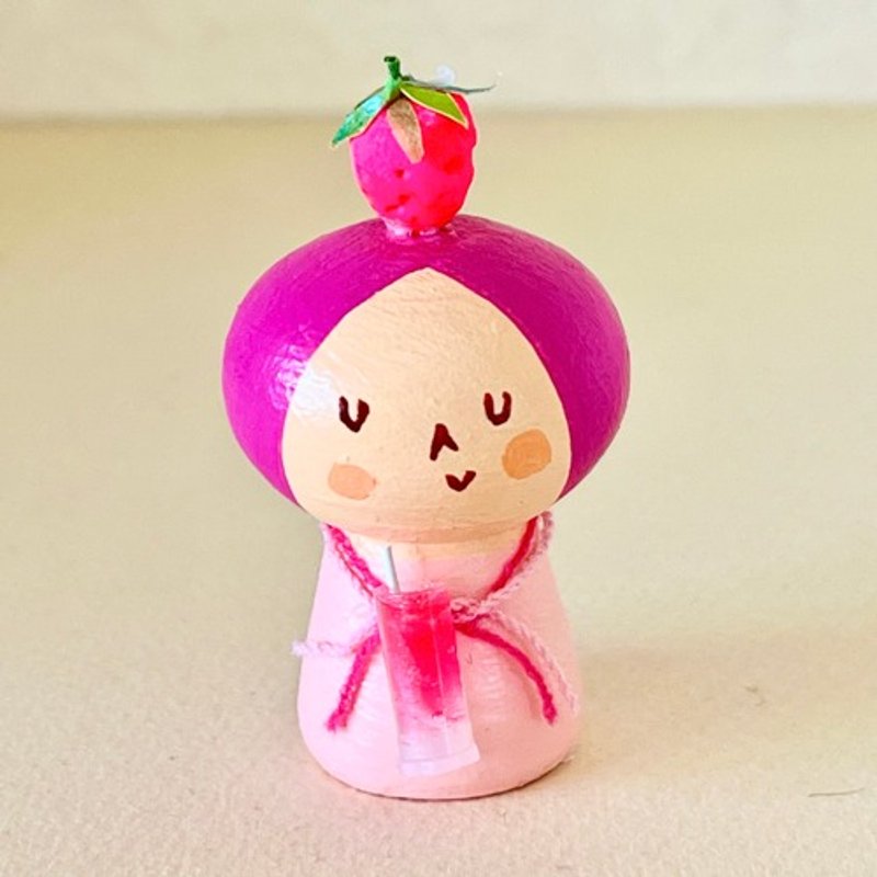 創作ミニこけし いちごソーダちゃん - 玩偶/公仔 - 木頭 粉紅色