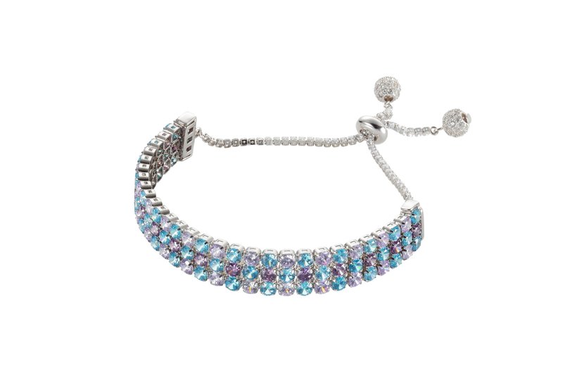 純銀八心八箭鋯石三併手鍊 - 雪戀之歌 - 手鍊/手環 - 其他金屬 藍色