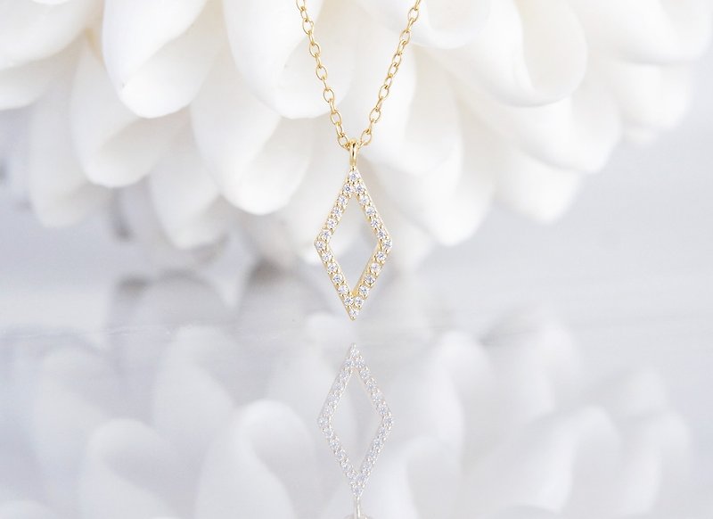【14KGF】Necklace,Tiny Rhombus CZ - 項鍊 - 玻璃 金色
