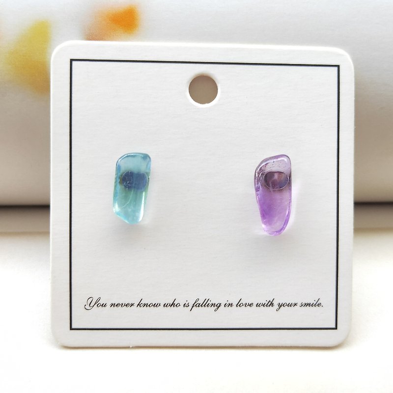 海藍寶紫水晶耳釘混搭不對稱藍紫拼色礦物耳飾 - 耳環/耳夾 - 其他材質 