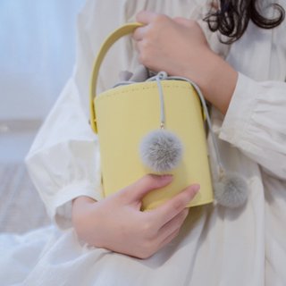 Yellow cowhide round bucket bag shoulder bag cross-body bag multi-purpose female leather bag